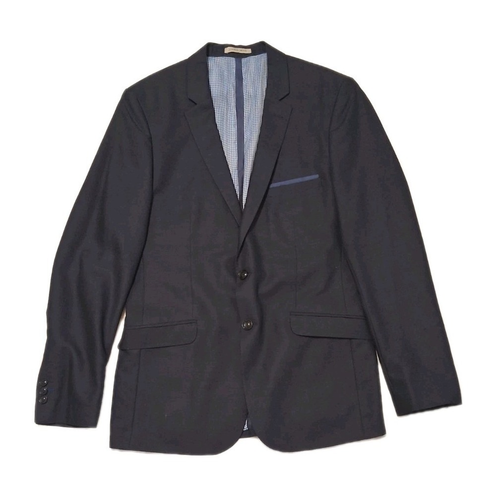 ZARA Man Navy Blue Tailored Blazer Jacket Sports Coat 38 Wool Blend Prom Wedding